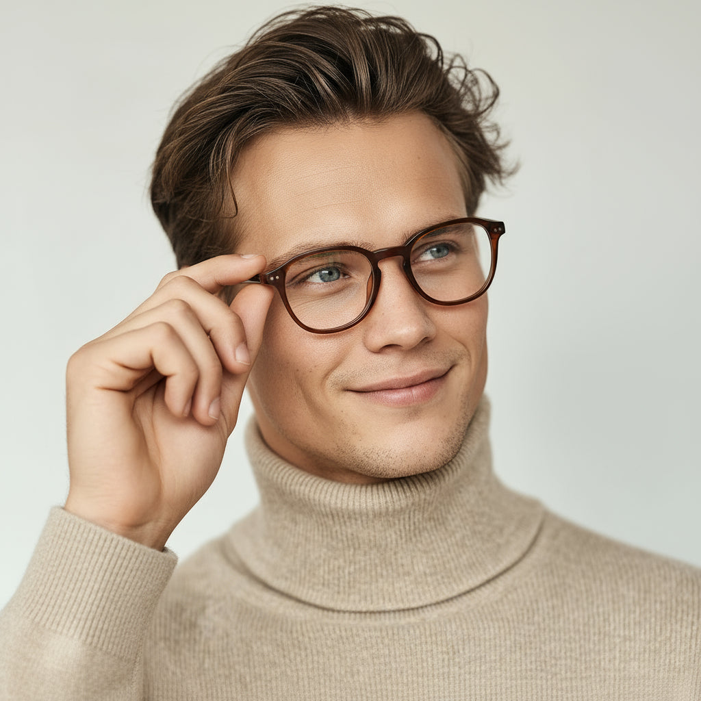 Minimal square brown eyeglasses
